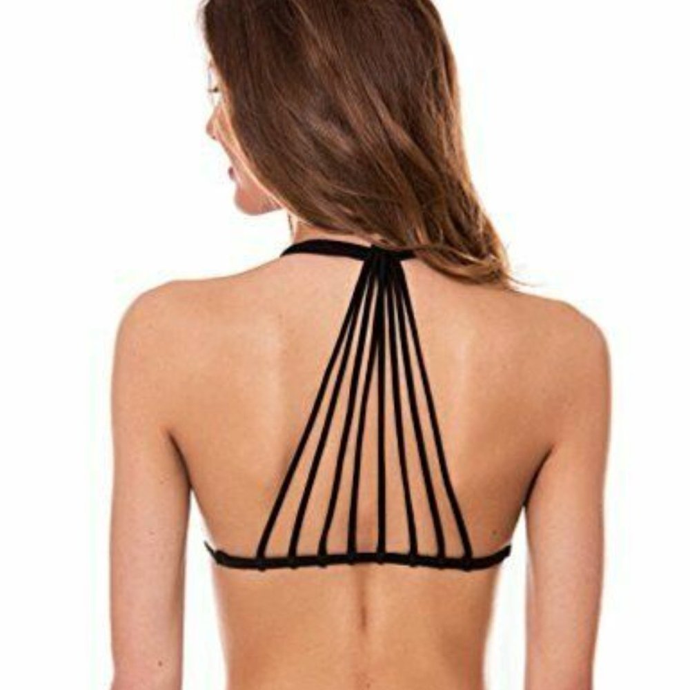 Relleciga Black String Bikini Top Size Medium